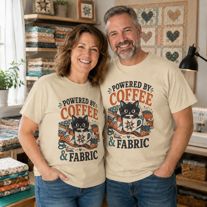 Black Cat Powered by Coffee and Fabric T-Shirt