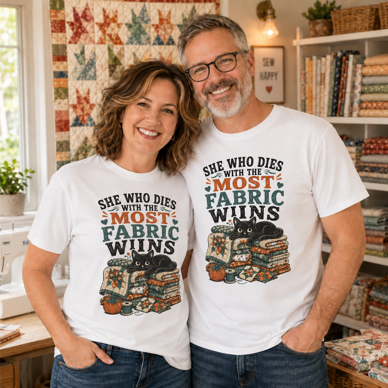 Black Cat She Who Dies With the Most Fabric Wins T-Shirt