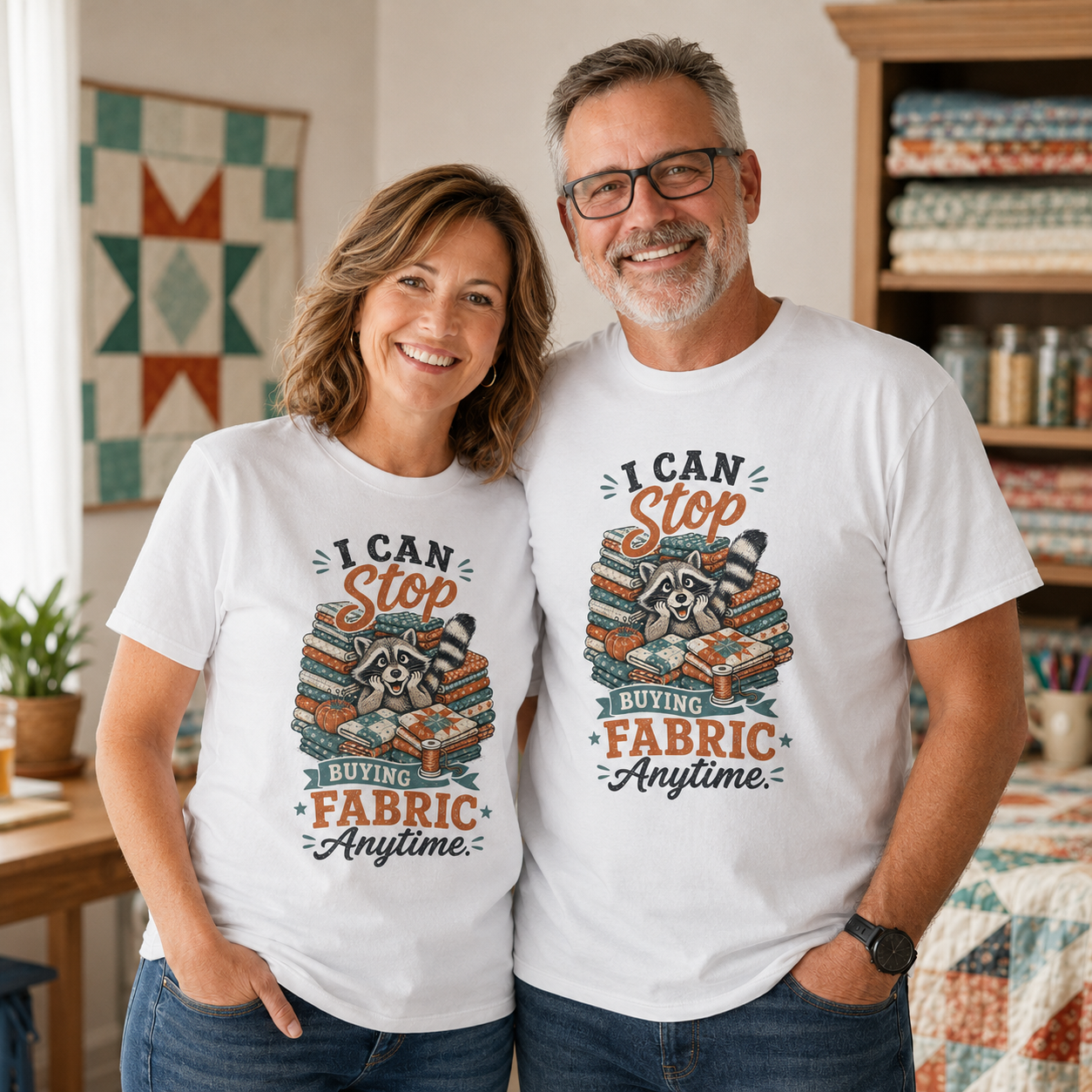 Raccoon I Can Stop Buying Fabric Anytime T-Shirt