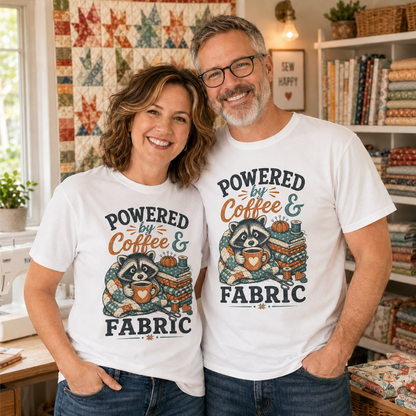 Raccoon Powered by Coffee and Fabric T-Shirt