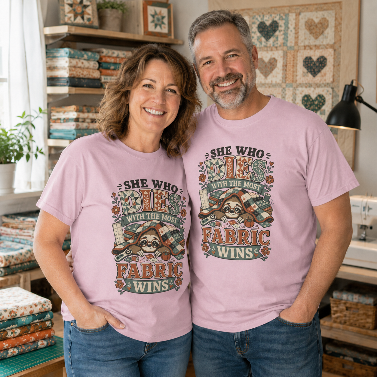 Sloth She Who Dies With the Most Fabric Wins T-Shirt