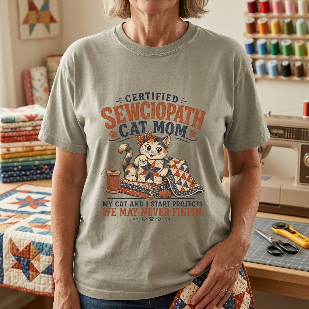 Certified Sewciopath Cat Mom T-Shirt