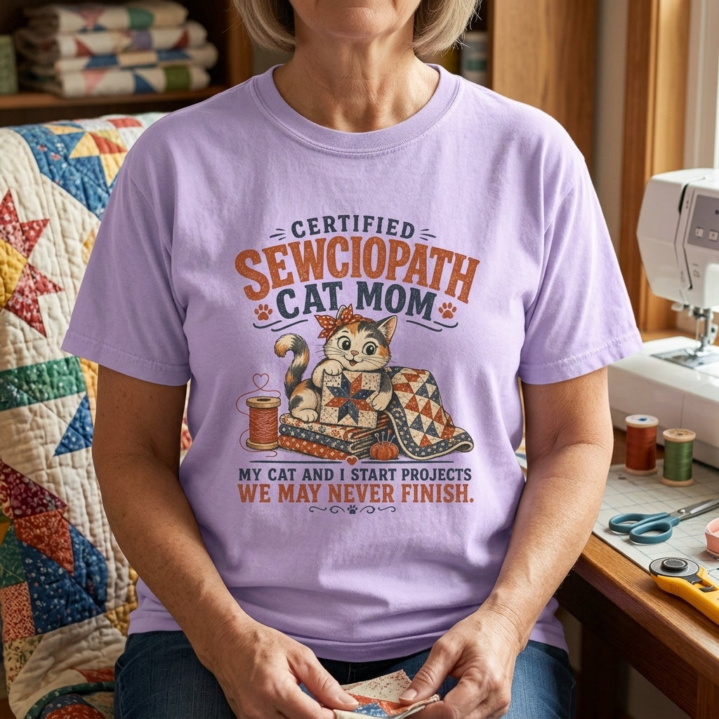Certified Sewciopath Cat Mom T-Shirt