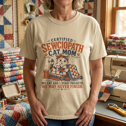 Certified Sewciopath Cat Mom T-Shirt