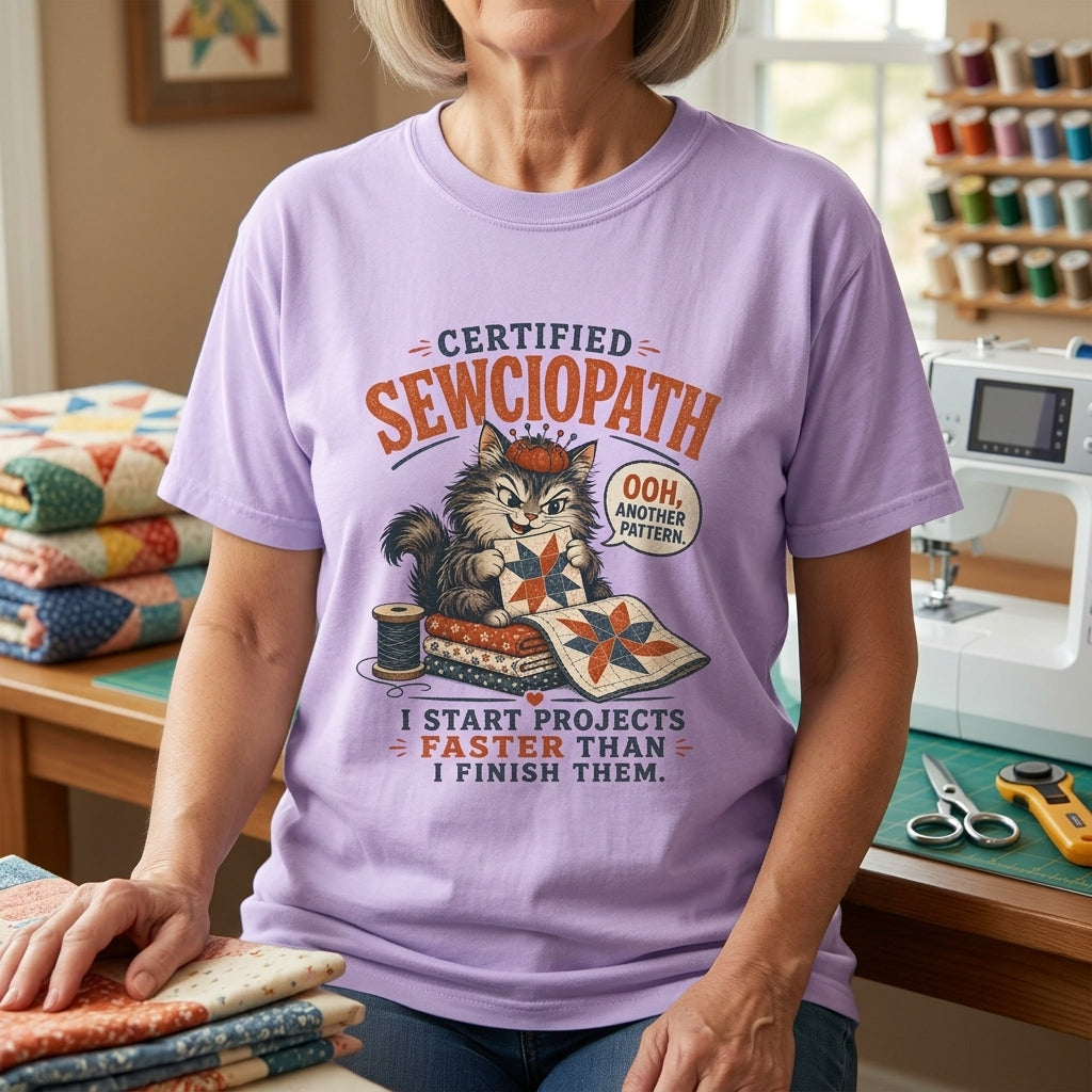 Certified Sewciopath Funny Cat T-Shirt
