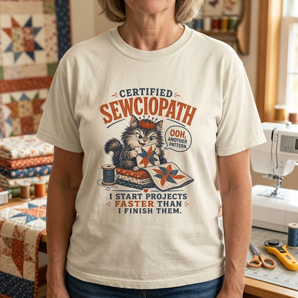 Certified Sewciopath Funny Cat T-Shirt