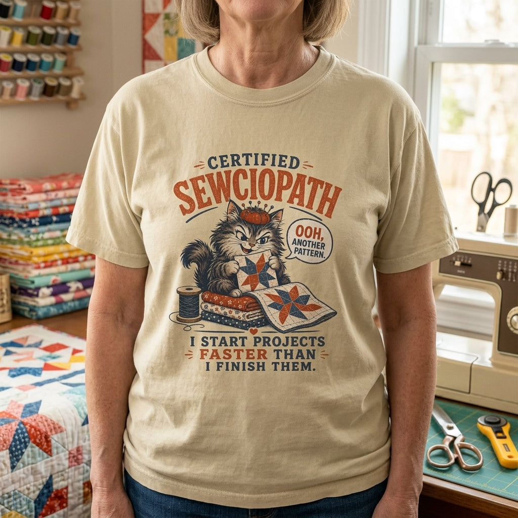 Certified Sewciopath Funny Cat T-Shirt