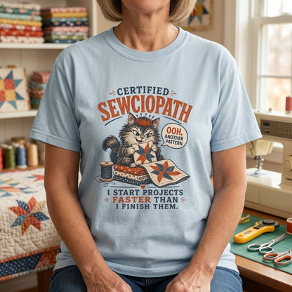 Certified Sewciopath Funny Cat T-Shirt