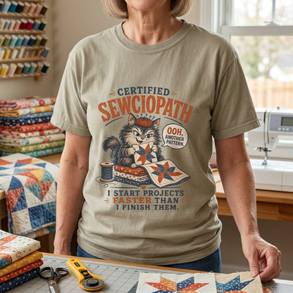 Certified Sewciopath Funny Cat T-Shirt