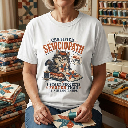 Certified Sewciopath Funny Cat T-Shirt