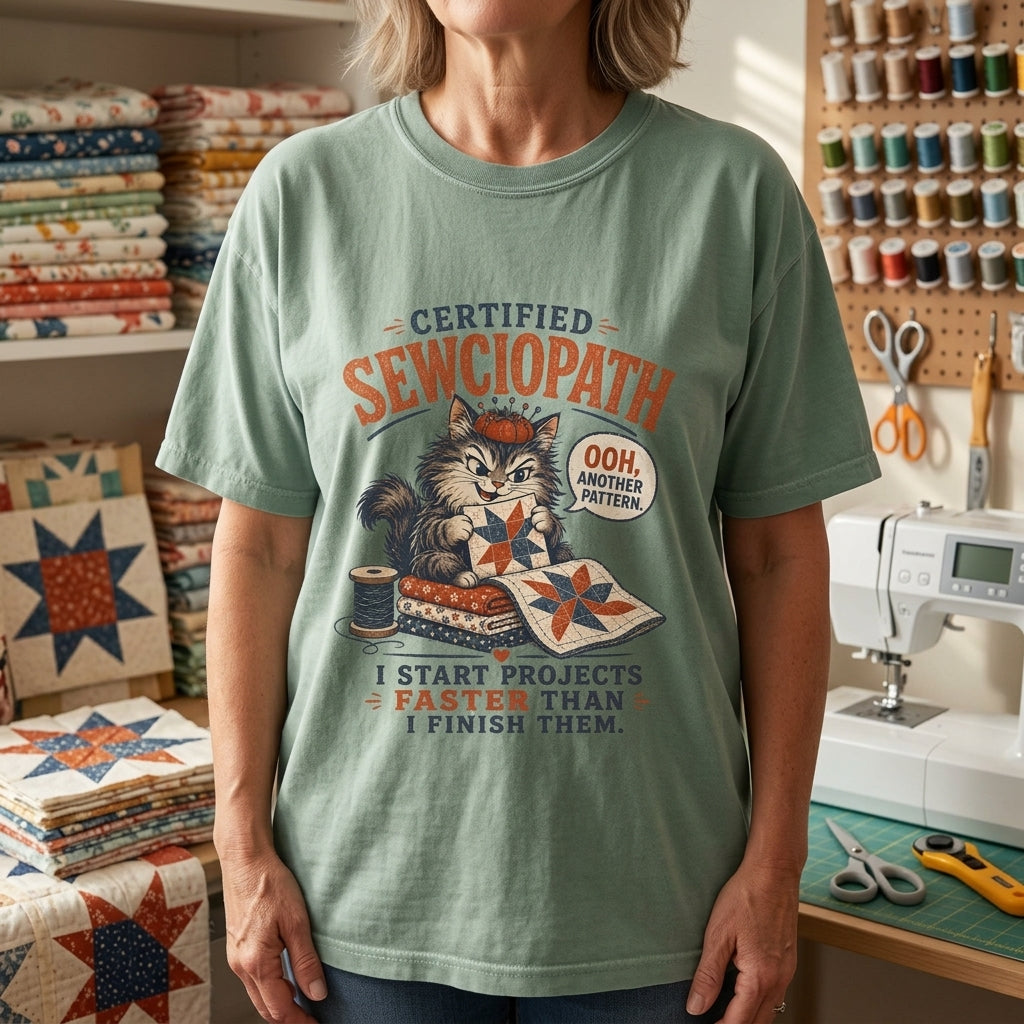 Certified Sewciopath Funny Cat T-Shirt