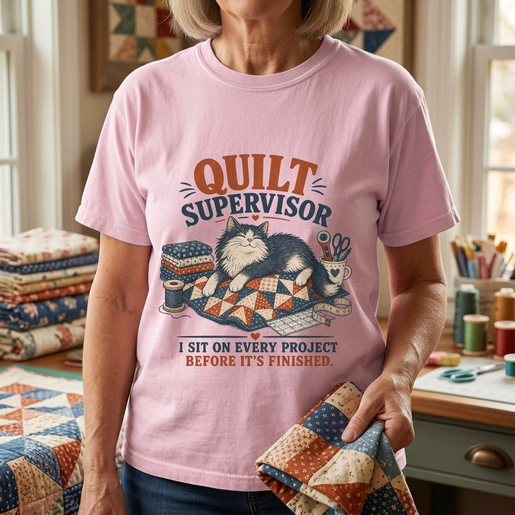 Quilt Supervisor Cat T-Shirt