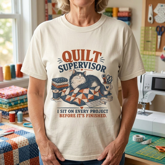 Quilt Supervisor Cat T-Shirt