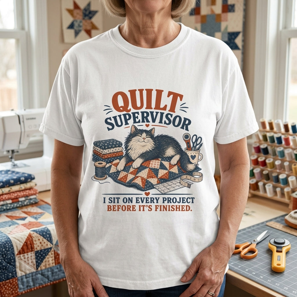 Quilt Supervisor Cat T-Shirt