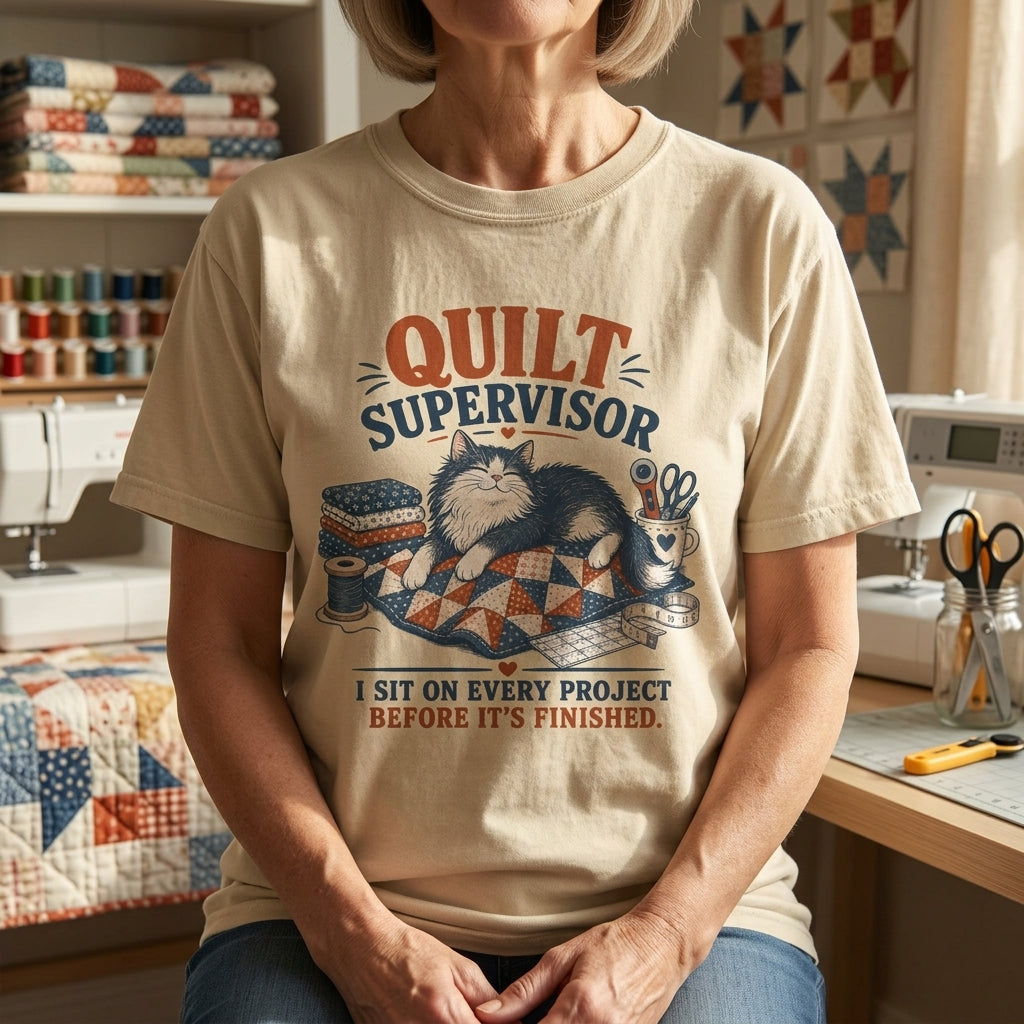 Quilt Supervisor Cat T-Shirt