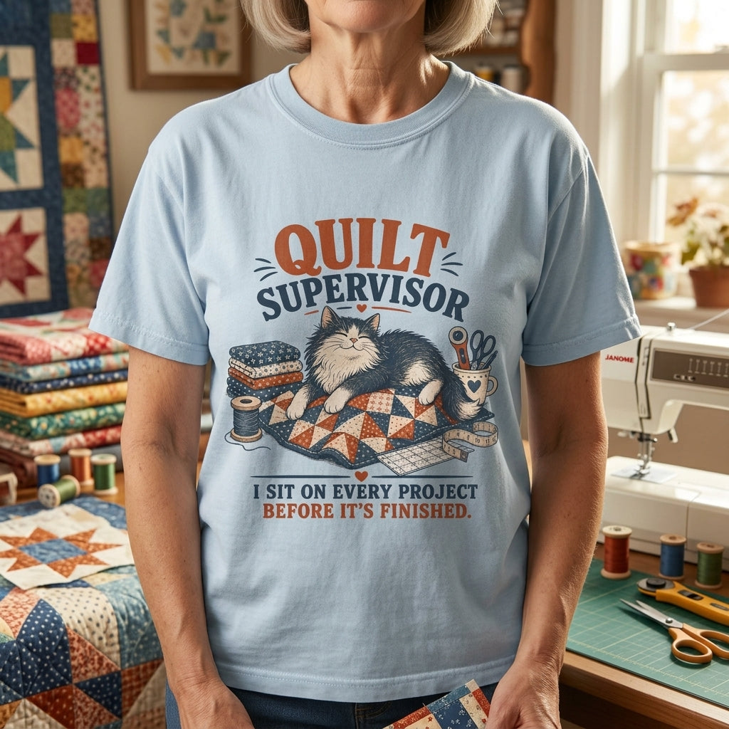 Quilt Supervisor Cat T-Shirt