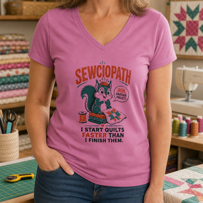 Sewciopath Funny Squirrel V-Neck T-Shirt