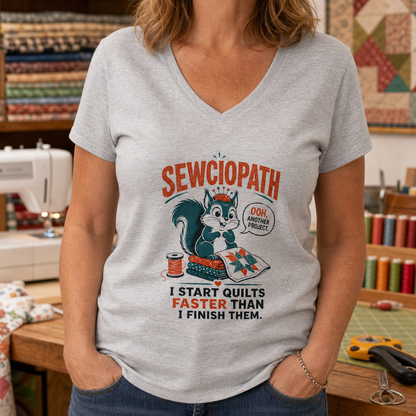 Sewciopath Funny Squirrel V-Neck T-Shirt