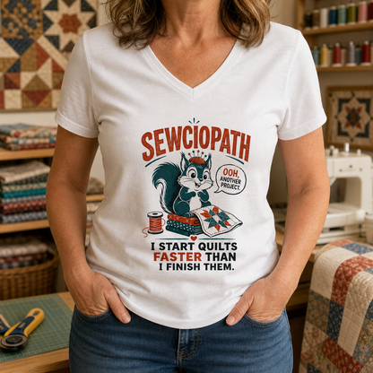 Sewciopath Funny Squirrel V-Neck T-Shirt