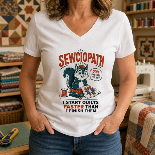 Sewciopath Funny Squirrel V-Neck T-Shirt