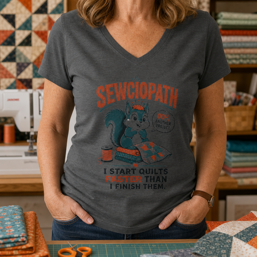 Sewciopath Funny Squirrel V-Neck T-Shirt