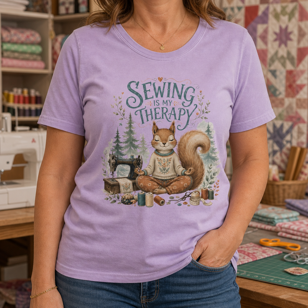 Sewing is My Therapy Funny Squirrel T-Shirt