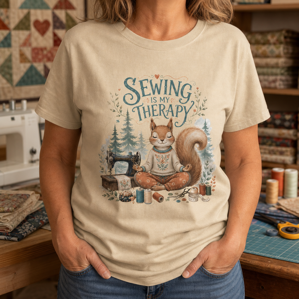 Sewing is My Therapy Funny Squirrel T-Shirt