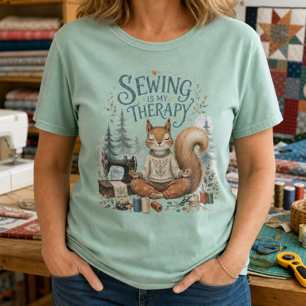 Sewing is My Therapy Funny Squirrel T-Shirt