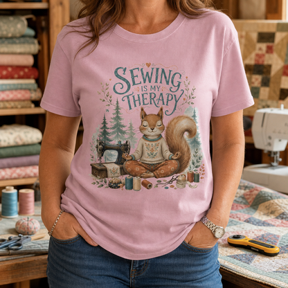 Sewing is My Therapy Funny Squirrel T-Shirt