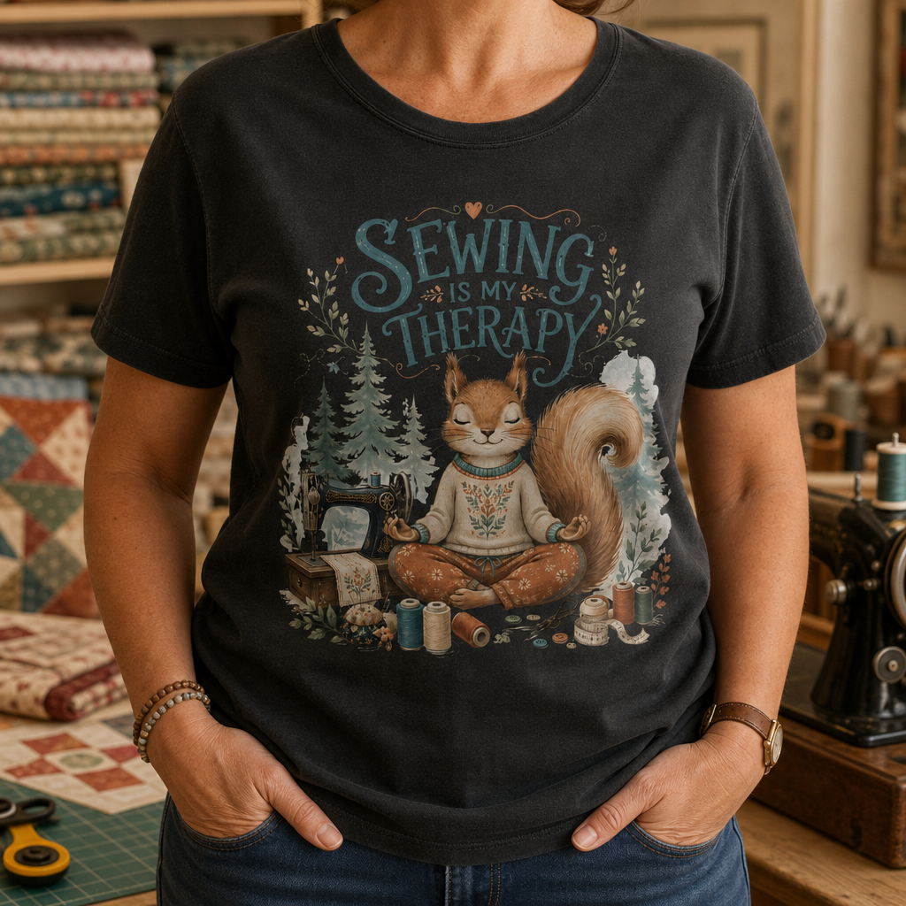 Sewing is My Therapy Funny Squirrel T-Shirt